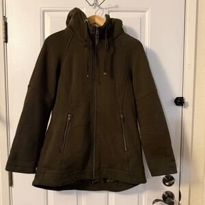 1 Madison Expedition knit hooded long full zip jacket olive green small NWOT